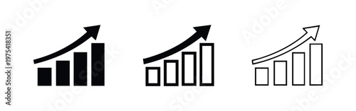 Hand-Drawn Growth Bar Chart Icons - Business Progress Graph Symbols with Upward Arrow