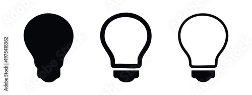 Light bulb icons set. Idea and inspiration symbol. Black and white vector illustration.