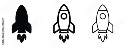 Rocket launch icon set. Spaceship start-up symbol for business and exploration vector illustration.