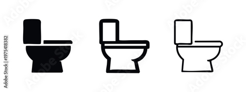 Toilet icon set with lid. Restroom and WC symbol vector illustration in black and white.