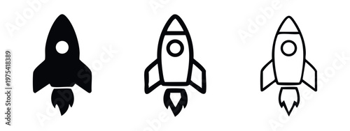 Rocket icon set. Spaceship symbol for travel and innovation vector illustration.