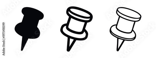 Push pin icon set. Thumbtack and notice board symbol for office and planning vector illustration.