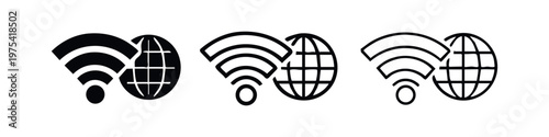 Global Wi-Fi and Internet Connection Icon Set, Worldwide Wireless Network Vector, Internet Globe Signal Icons