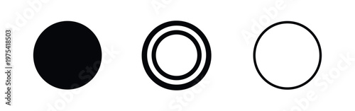 Circle Shape and Target Icons Set. Basic Geometric Form, Concentric Ring, and Design Element Vector Illustration.