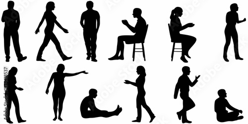 Collection of diverse human silhouettes in various poses and activities