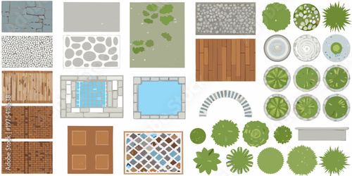 Overhead view of various building and landscape texture patterns