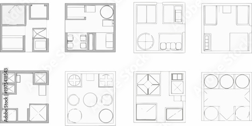Architectural floor plans a series of minimalist room layouts visualized