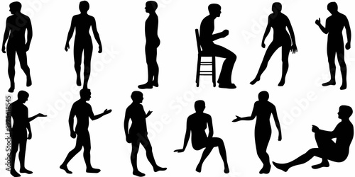 Collection of human silhouettes depicting various poses and activities