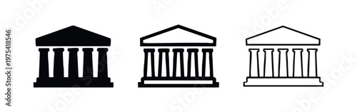 Classical Building with Columns Icon Set, Bank or Courthouse Vector, Government Museum Architecture Icons