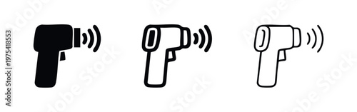 Infrared Thermometer Temperature Check Icon Set, Non-Contact Health Scan Vector, Body Temperature Monitor Icons