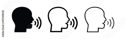 Speech Bubble Human Profile Icon Set, Voice Activated Talking Head Vector, Digital Communication Avatar Icons