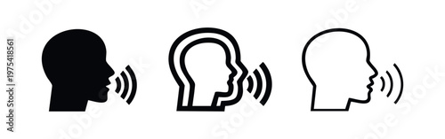 Speaking Human Head Voice Communication Icon Set, Talking Profile Sound Waves Vector, Speech Bubble Avatar Icons