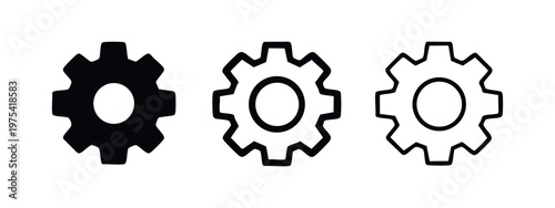 Gear or cogwheel settings icon set. Engineering, mechanism and configuration symbol.