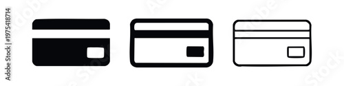 Credit card icon set (back view) for digital payments, transactions, and financial services.