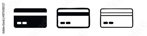 Credit card icon set (front view) with chip detail, ideal for secure digital payment and banking.