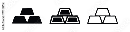 Gold Bar Stack Icon Set Representing Wealth and Investment