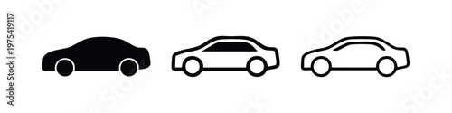 Car Side View Icons Set in Solid and Outline Styles for Personal Transport