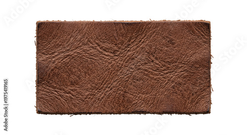 фотографія Rectangular brown genuine leather patch with raw rough edges