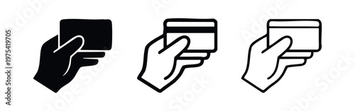 Set of three different hand holding credit card icons on white background