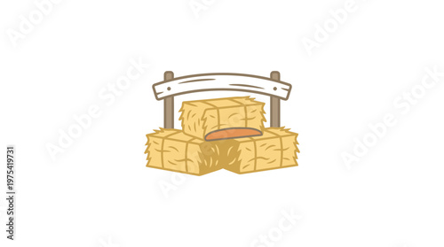 Cartoon Hay Bale Display with Sign