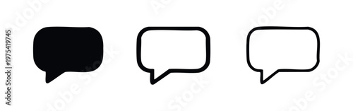 Speech bubble icons: solid black, thick outline, and thin outline.