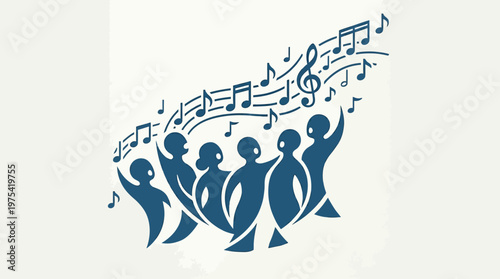 Choir Singing with Musical Notes Abstract Design