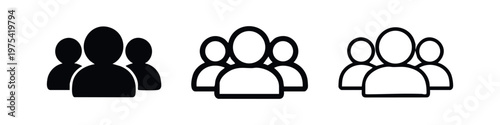 Group of people icons: solid black, thick outline, and thin outline.
