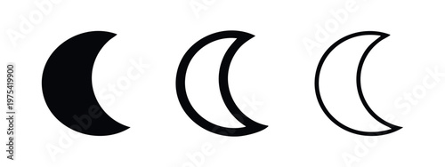 Crescent moon icons: solid, outline, outline