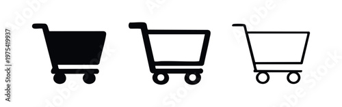 Shopping Cart Icons: Solid, Outline with Fill, and Outline Styles