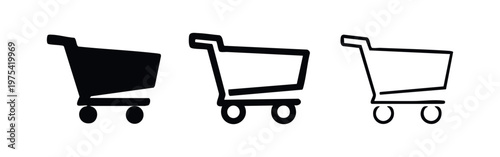Shopping Cart Icons: Solid, Outline with Fill, and Outline Styles
