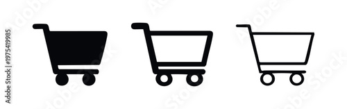 Shopping Cart Icons: Solid, Outline with Fill, and Outline Styles