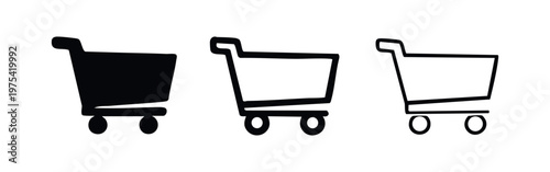 Shopping Cart Icons: Solid, Outline with Fill, and Outline Styles