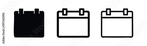 Three calendar icons: solid black, sketched, and outlined, pinned.