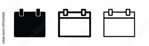 Calendar Icons: Solid Black, Outline With Fill, Outline, Isolated