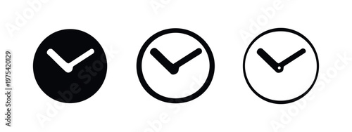 Clock Icons: Solid Black, Outline With Fill, Outline, Isolated