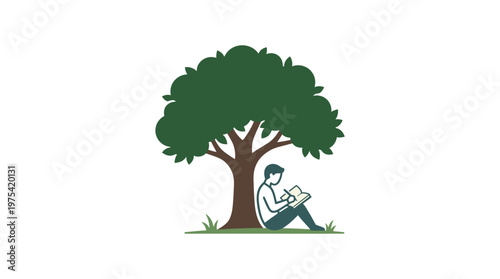 Person Reading Book Under a Tree