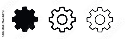 Gear Icons: Solid Black, Outline With Fill, Outline, Isolated