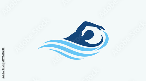 Swimming Silhouette with Water Waves Logo