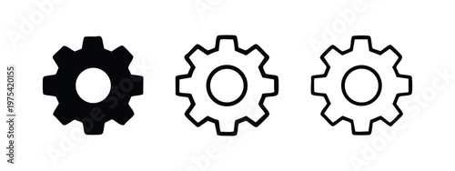 Gear Icons: Solid Black, Outline With Fill, Outline, Isolated