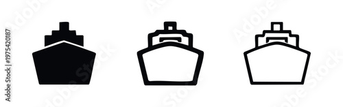 Ship Bow Icons: Solid Black, Outline With Fill, Outline, Isolated
