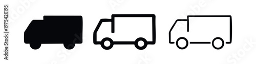 Truck Icons: Solid Black, Outline With Fill, Outline, Isolated