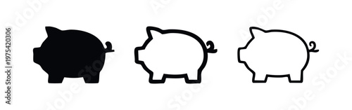 Piggy Bank Icon Set: Solid, Outline, and Sketch Styles