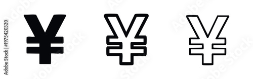 Yen Symbol Icon Set: Solid, Outline, and Sketch Styles
