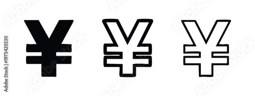 Japanese Yen Currency Symbol Icon Set: Solid, Outline, and Sketch Styles