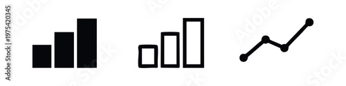 Set of three bar and line graph icons representing data growth.