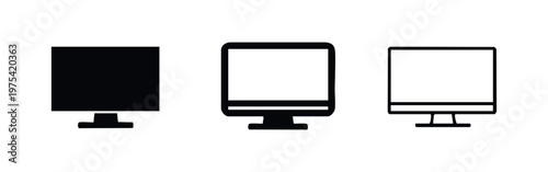 Set of three desktop computer icons in silhouette and outline styles.