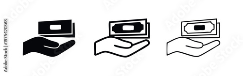 Set of three icons representing hand giving money.