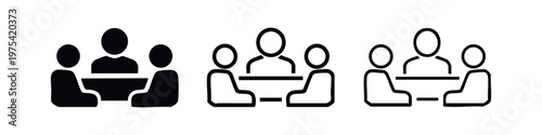 Set of three meeting icons showing people around a table.