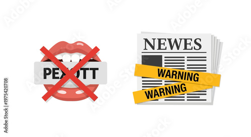 Conceptual illustration showing censored speech and restricted news media. EPS Editable. Vector Illustrations.