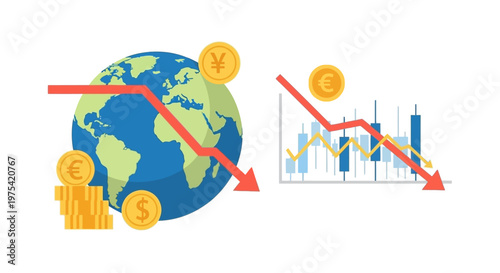 Global Economic Recession and Financial Market Downturn Concept. EPS Editable. Vector Illustrations.